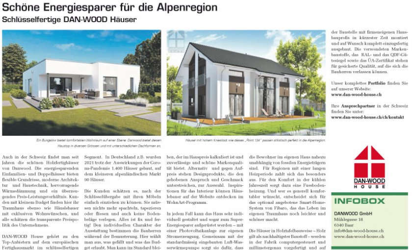 Schöne Energiesparer für die Alpenregion Schlüsselfertige DAN-WOOD Häuser 